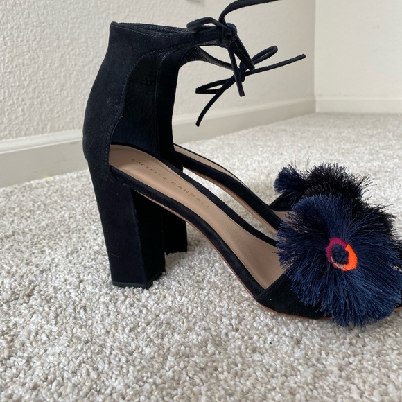 Womens Loeffler Randall size 7.5 black and blue flower Virginia sandal heel GUC - Picture 12 of 14